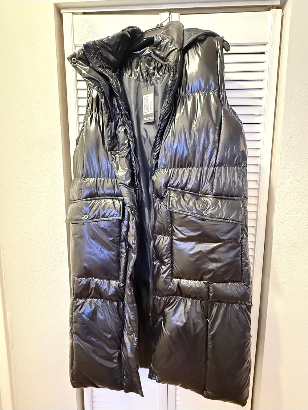 Boohoo Shiny Black Quilted Puffer Vest